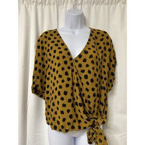 MADEWELL Sash-Tie Wrap Top in Painted Spots Sz. XL  Mustard V-neck